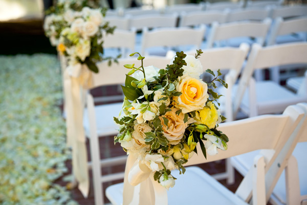 yellow and white rose ceremony details - real wedding photo by Orange County photographers Boutwell Studio